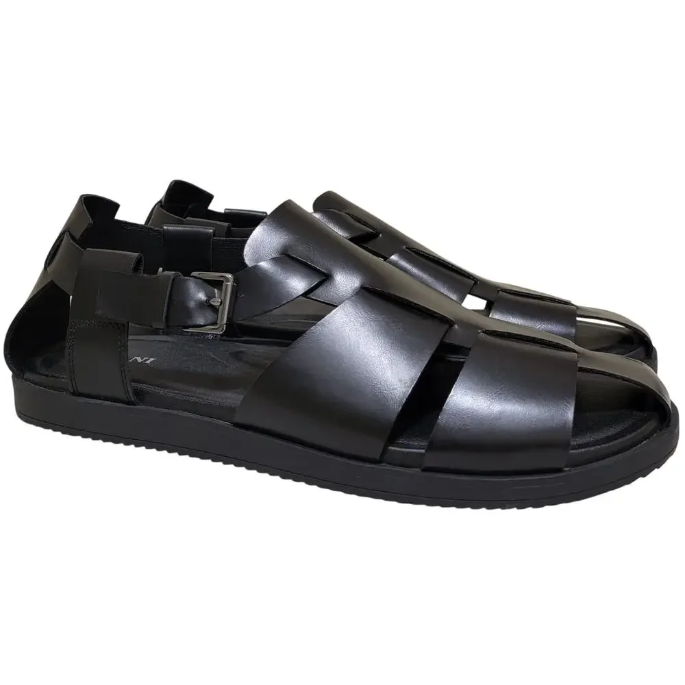 Alfani Men Ethann Flat Gladiator Sandals Size US 13M Black Faux Leather